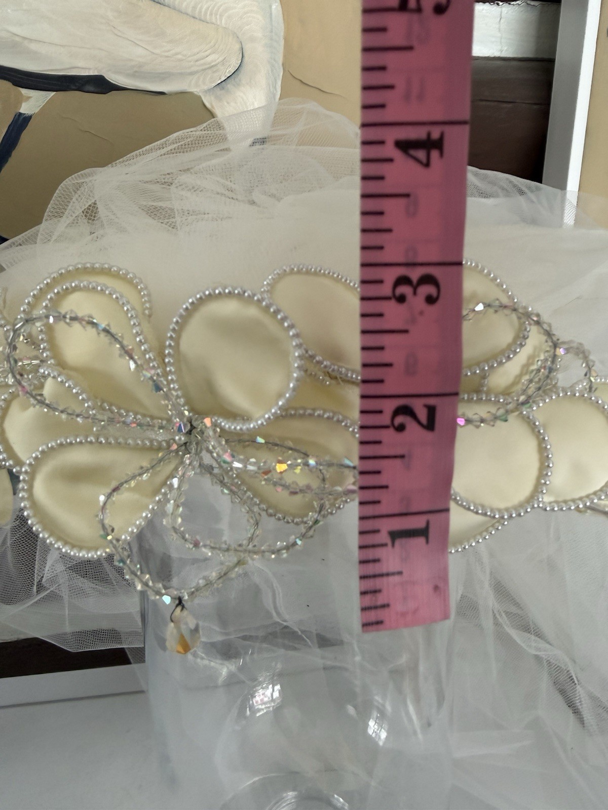 Stunning Crystal Silk Flowers Headpiece Wedding Veil Ivory