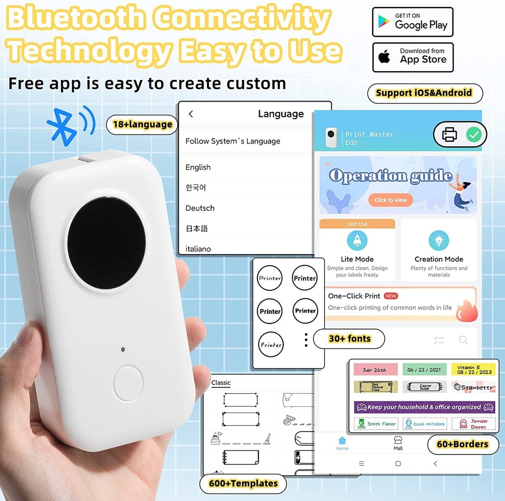 Label Maker Bluetooth Thermal Label Maker Machine with Tape Portable Phomemo D30