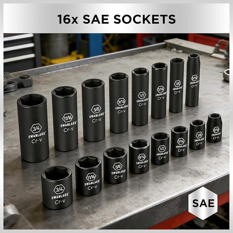 50PC Impact Socket Set 6-Point Chrome Vanadium Automotive Tools Durable Storage