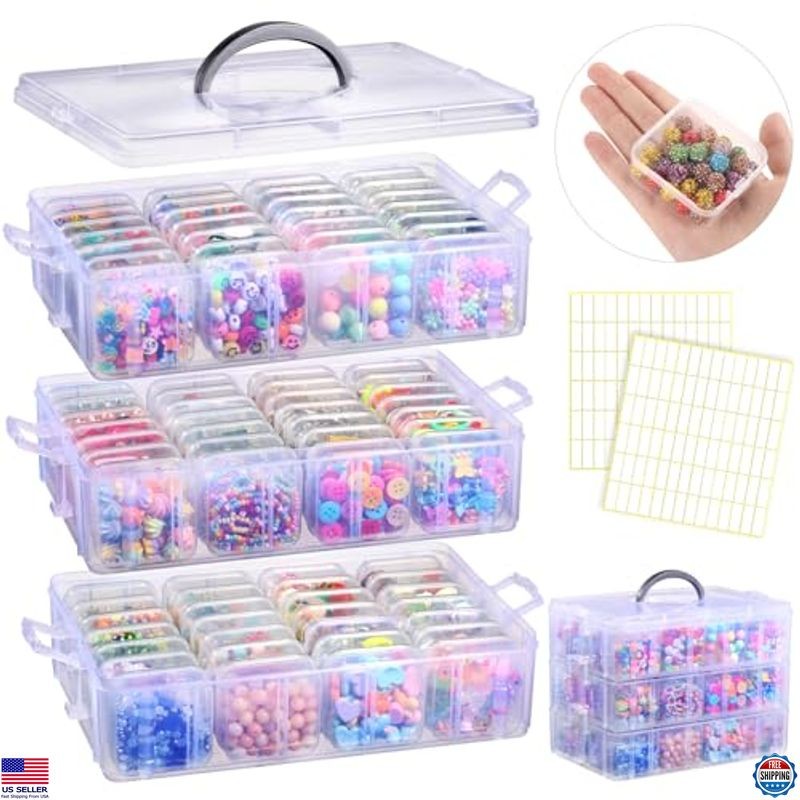 84pcs Bead Organizer Box, 3-Tier Stackable Clear Plastic Containers with Lids