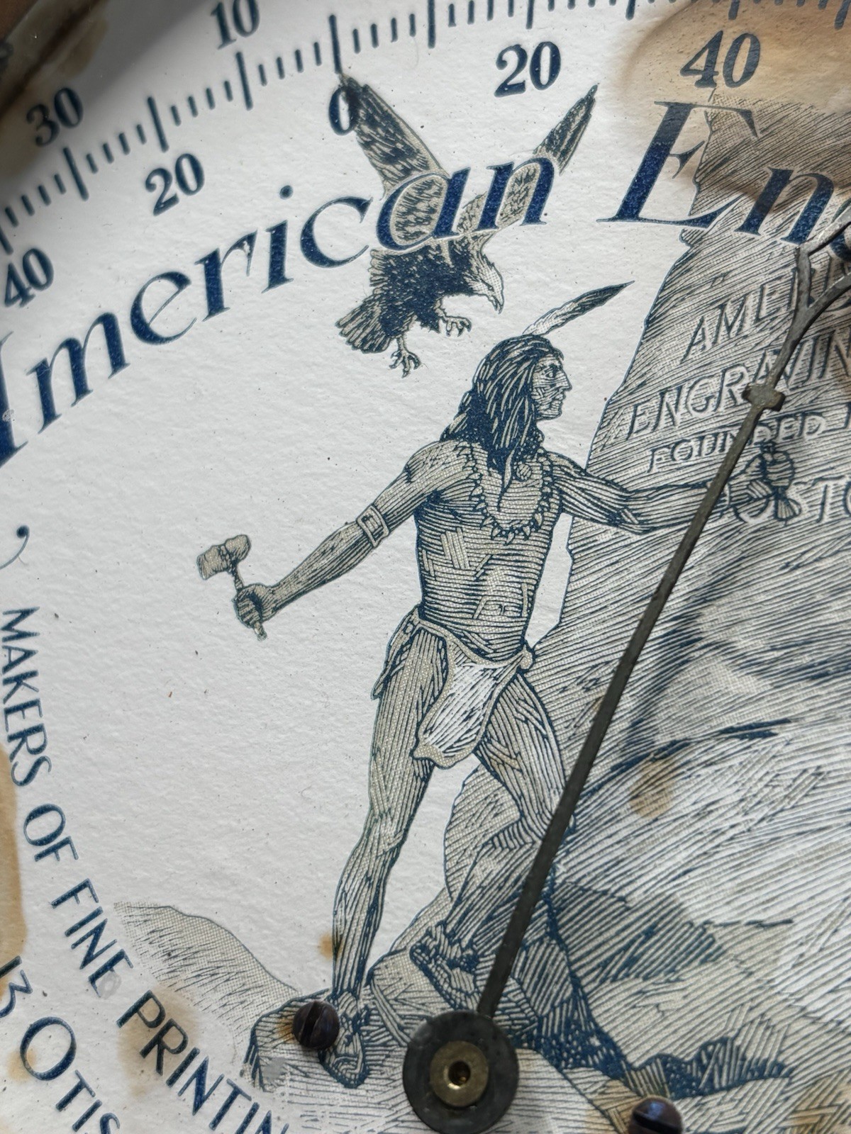 Antique Original RARE American Engraving Thermometer Trade Sign Indian Eagle MA