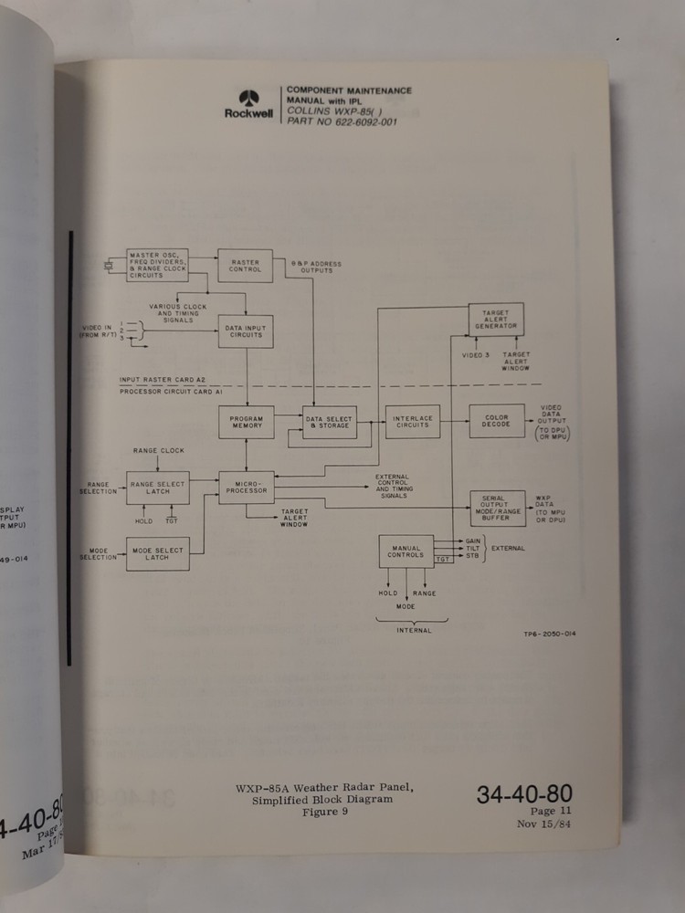 Collins WXP-85( ) Weather Radar Panel Component Maintenance Manual Original