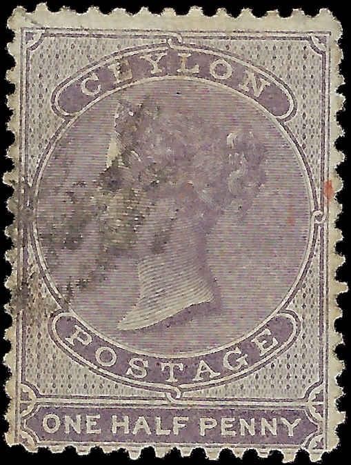 c1863 Ceylon 1/2p - Sc#  45  - Used - Cat= $50 - Solid - Signed?
