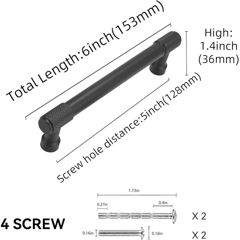 10 Pack 5 Inch Matte Black Cabinet Handles Knurled Drawer Pulls Kitchen Hardware