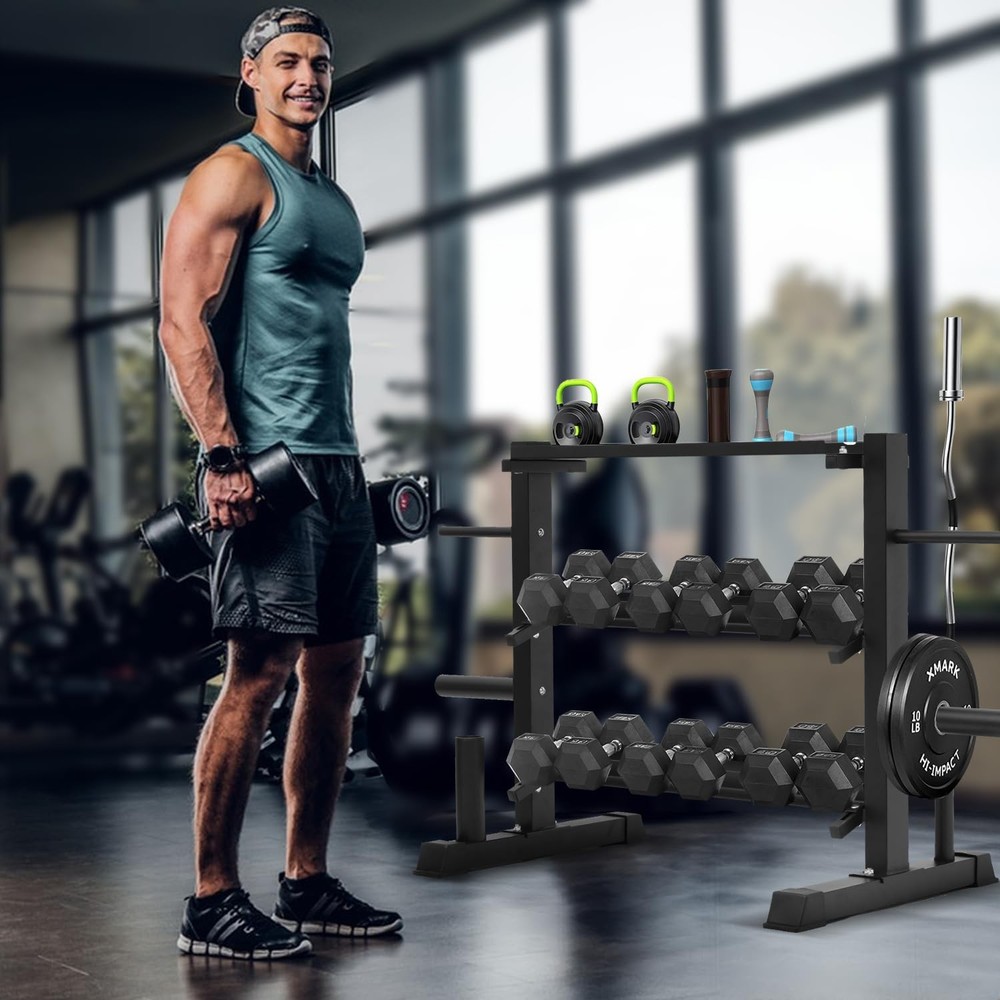 Adjustable Dumbbell Rack, Dumbbell Set with Storage Rack for Kettlebells, Wei...