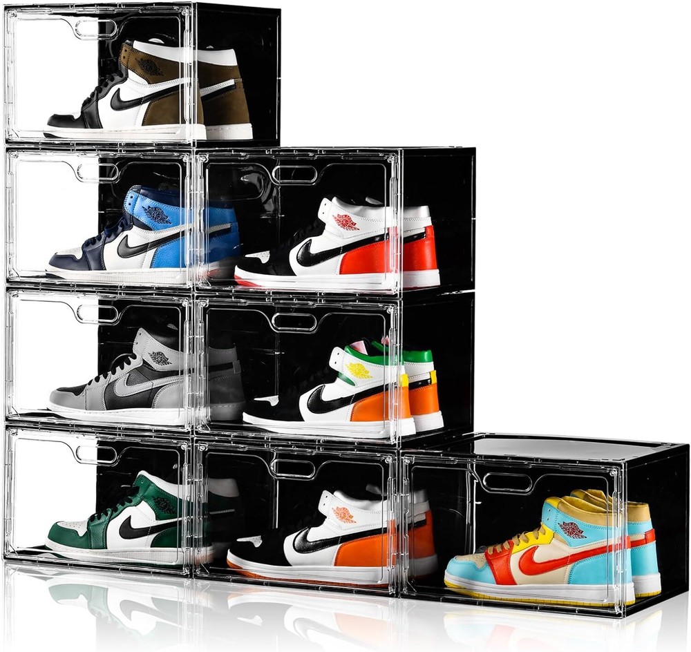 13x10.6x8.3” 8PC Shoe Boxes Stackable Large  Drop Side Shoe Storage Organizer