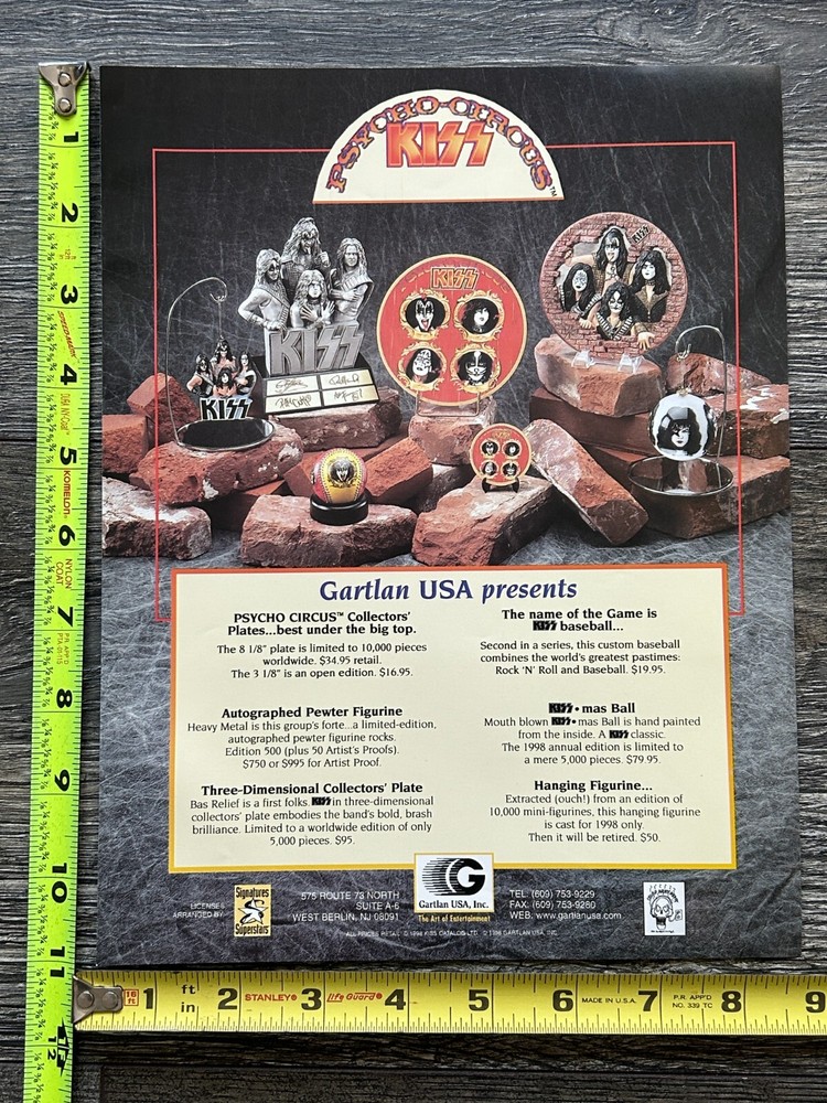 KISS Ad Promo Flyer Gartlan Psycho Circus Figurines Vintage Kiss Memorabilia