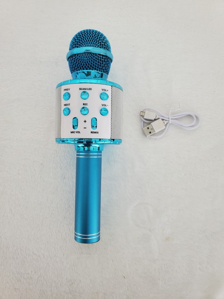 Blue Karaoke Microphone Wireless And Bluetooth With LED Lightning
