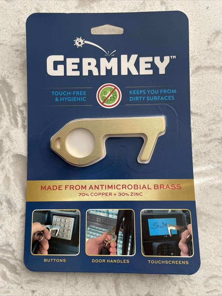 GermKey Solid Brass Antimicrobial Hand Tool Contactless Door Open Button Push