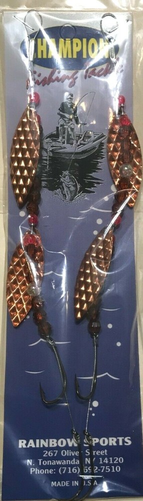 2 WIRE WORM HARNESS #4 Willow Leaf raised COPPER diamonds 2 Blade 2 Hook
