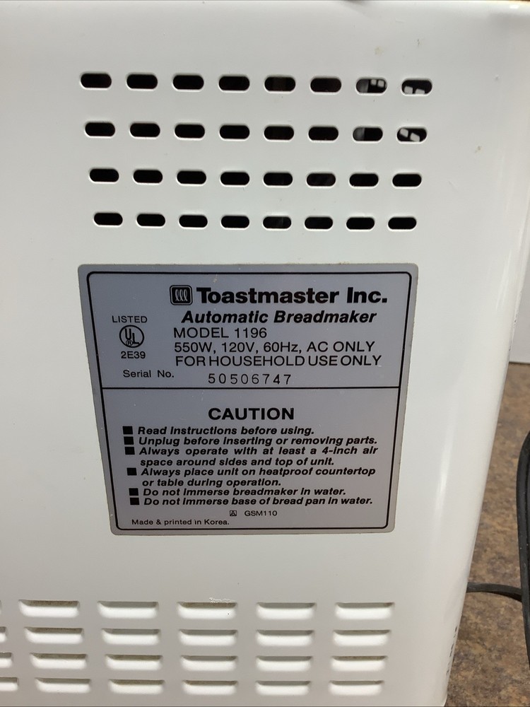 VINTAGE 1998 Toastmaster Bread Maker Bread Machine 1196 Tested