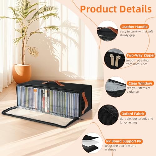 4 Pack CD Storage Box, Stackable CD Case Holder with Front Zippered Clear