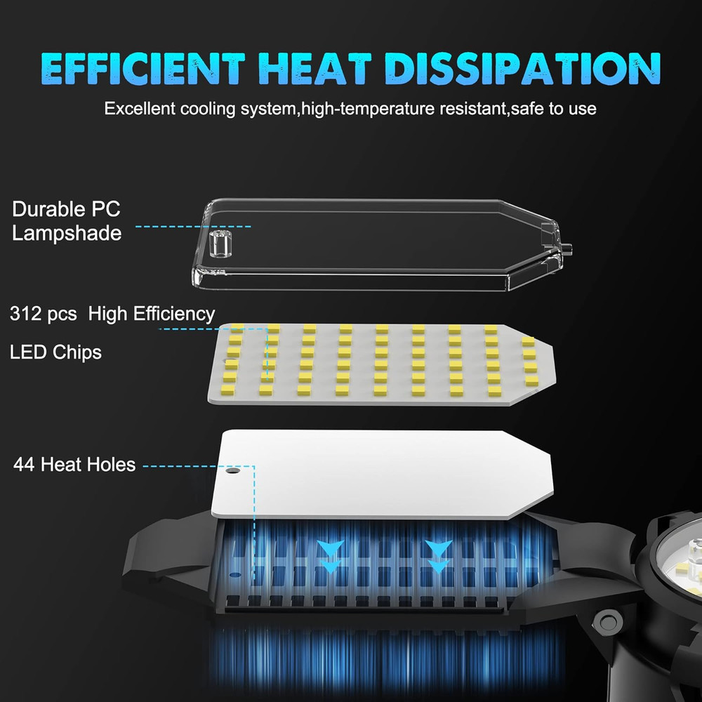 Garage Light Bulb LED 100W with 6 Deformable Panels, E26/E27 Garage Led Ceiling