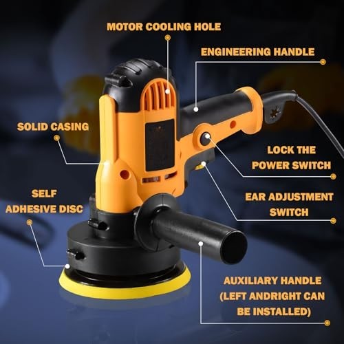 Variable Speed Random Orbital Buffer Polisher 110V 600W - 16pc Professional Kit