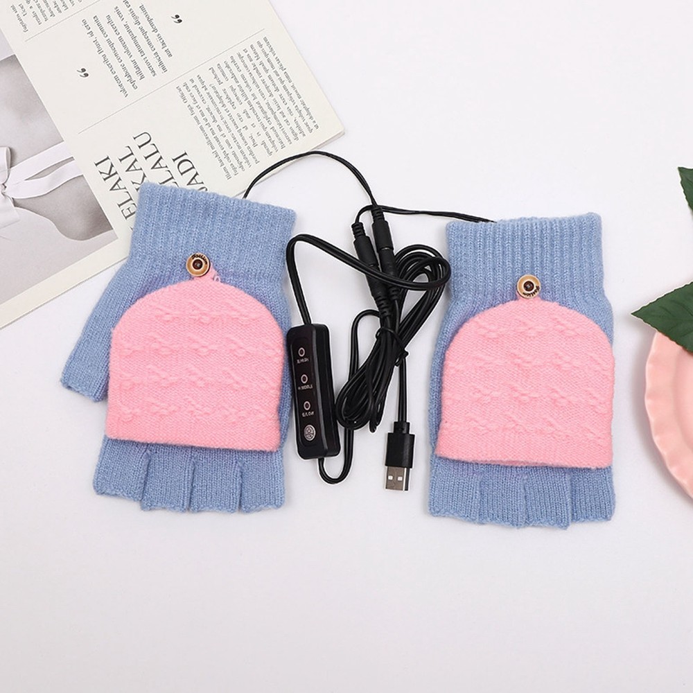 USB Heating Full Finger Half Fingerless Double Sided Heating Soft Hand