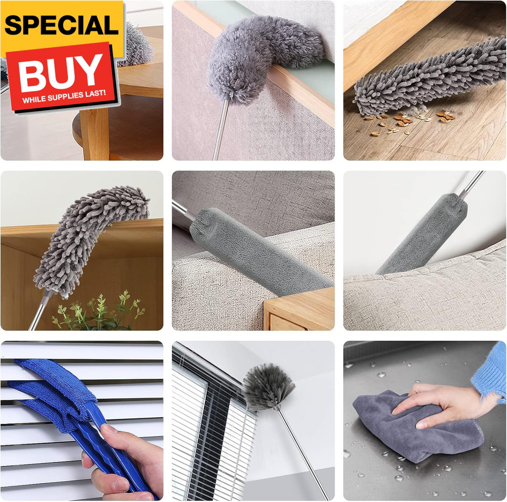 Microfiber Duster Kit (11PCS) - Washable Dusters with Extension Pole (30 to 100