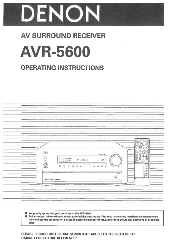 Denon AVR-5600 Receiver Owners Manual