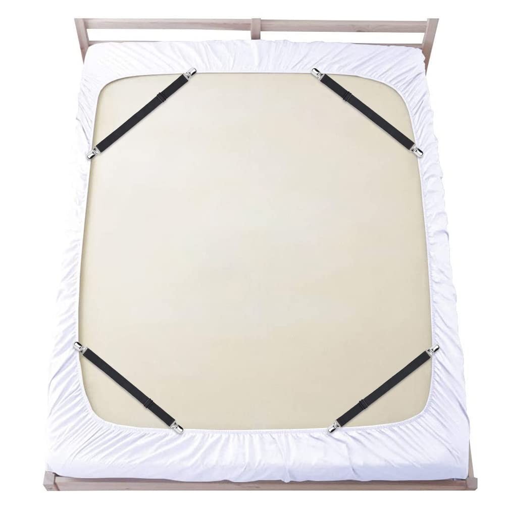 Bed Sheet Straps, Adjustable Elastic Fitted Sheet Corner Holders Straps to St...