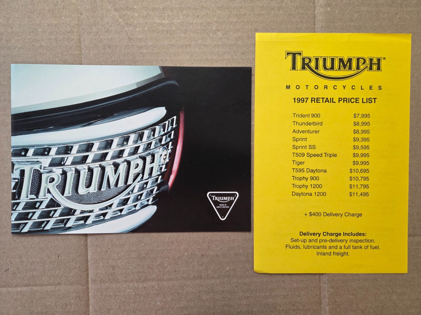Vintage 1997 Triumph Motorcycle Brochure Daytona Trophy Speed Triple Tiger etc.