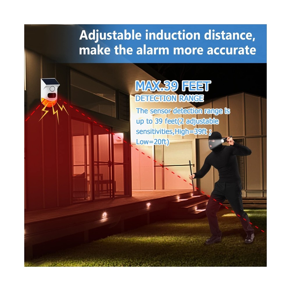 ChunHee Solar Motion Sensor Outdoor Alarm,Adjustable Sensitivity Mo... Fast Ship