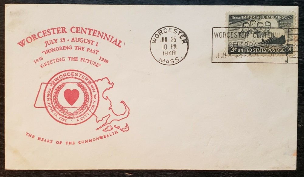 1948 Worcester, MA Centennial Postal Cover