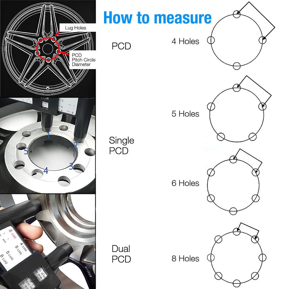 Wheel Bolt Pattern Gauge Tool 4 5 6 8 Lug Pattern Quick Measure Slide Hand Held☆