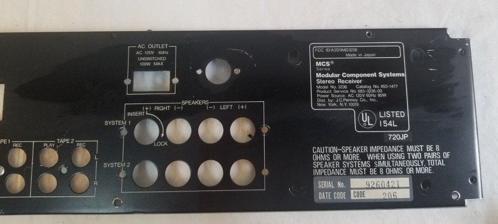 MCS 3236 Modular Component Stereo Receiver BACK PANEL