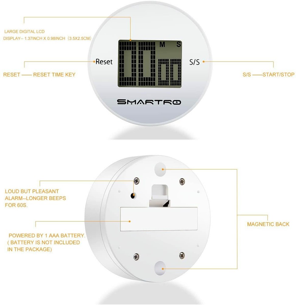 Cooking Set Timer Digital Countdown Loud Alarm Large Touch LCD w/ AAA Batteries