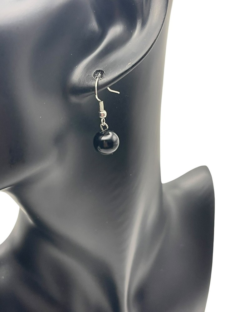 **Vintage Black Ball Drop Hook Earrings