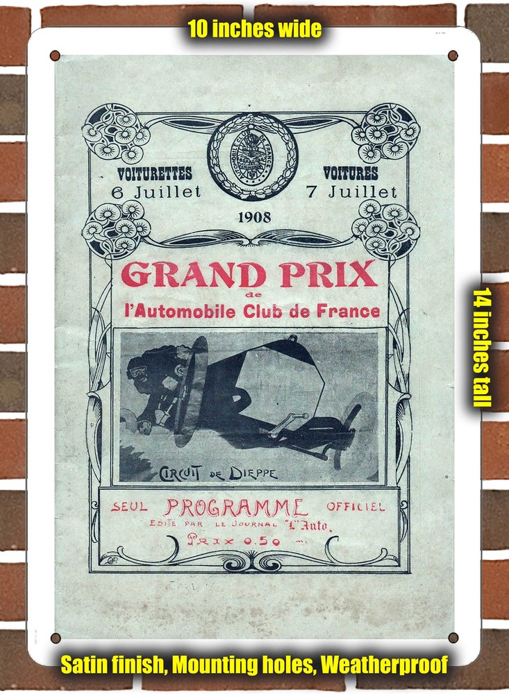Metal Sign - 1908 Dieppe Racing Program - 10x14 inches