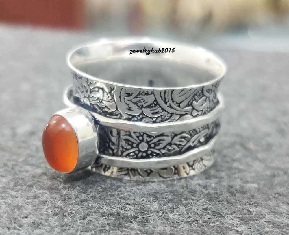 Carnelian Ring Solid 925 Sterling Silver Spinner Ring Carnelian Jewelry