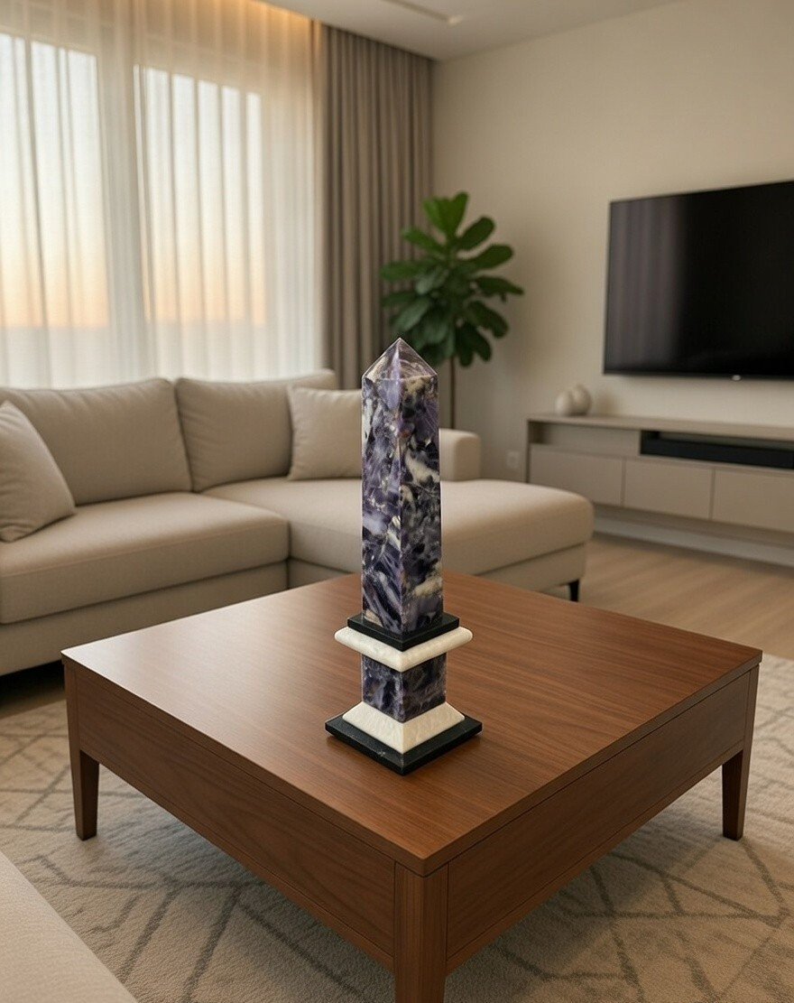 Antique 19th C English Grand Tour Derbyshire Blue John Fluorite Obelisk