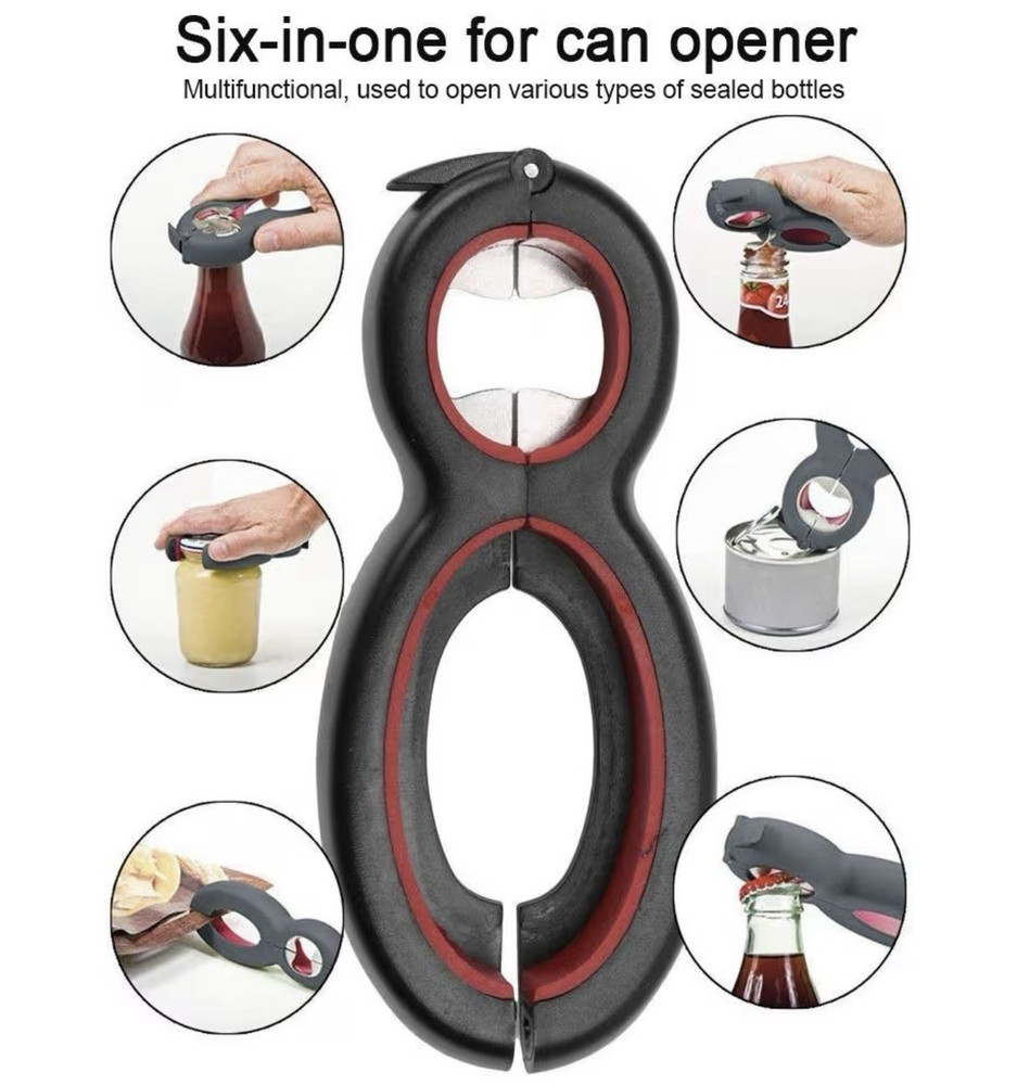 2 Jar Opener Bottle Openers 6in1 Red & Black