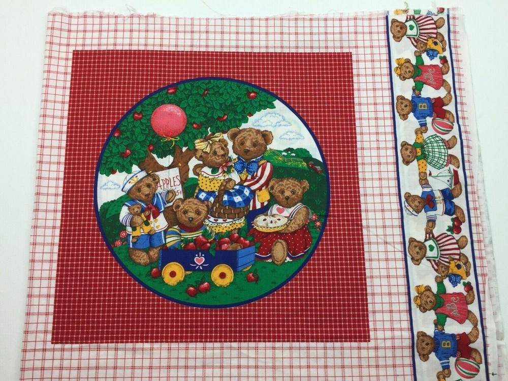 Cranston VIP Teddy Bear 14" Pillow Fabric Panel Red Border School Picnic Set 2