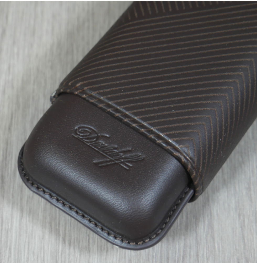 Davidoff Brown Leather Leaf Pattern Double Cigar Case / Pouch 105585