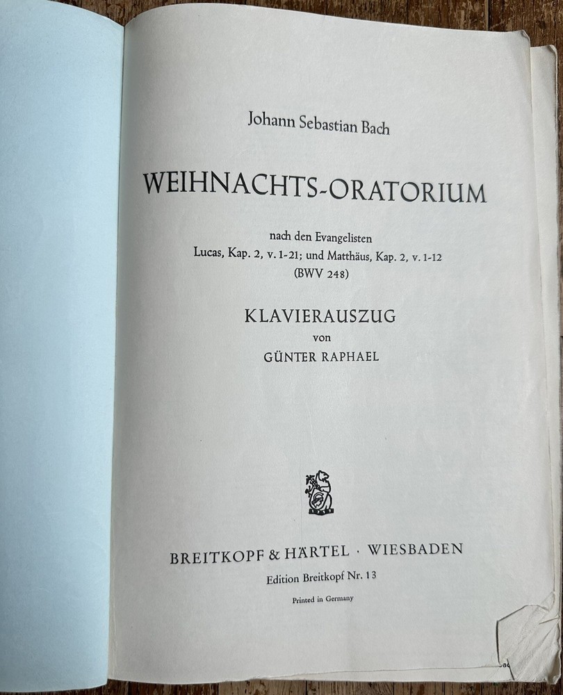Bach Weinachts Oratorium BWV 248