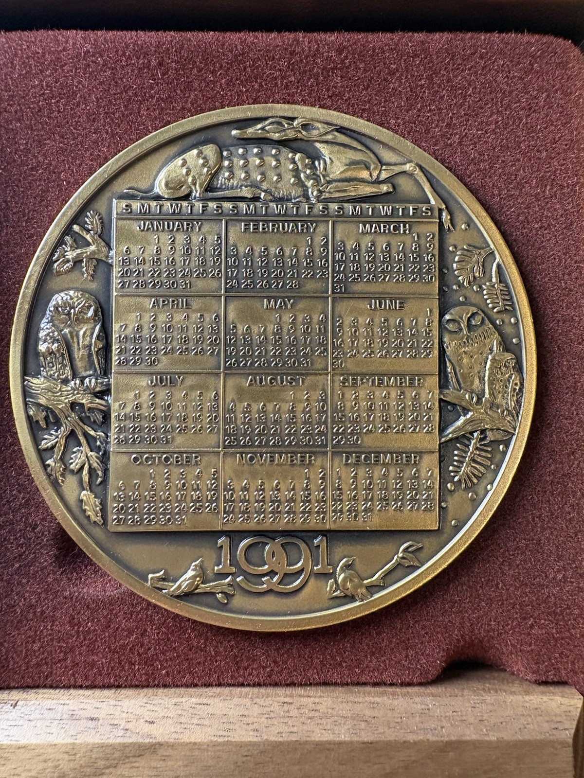 1991 "Forest Animals" Calendar 3" Bronze Medallion Medallic Art Co