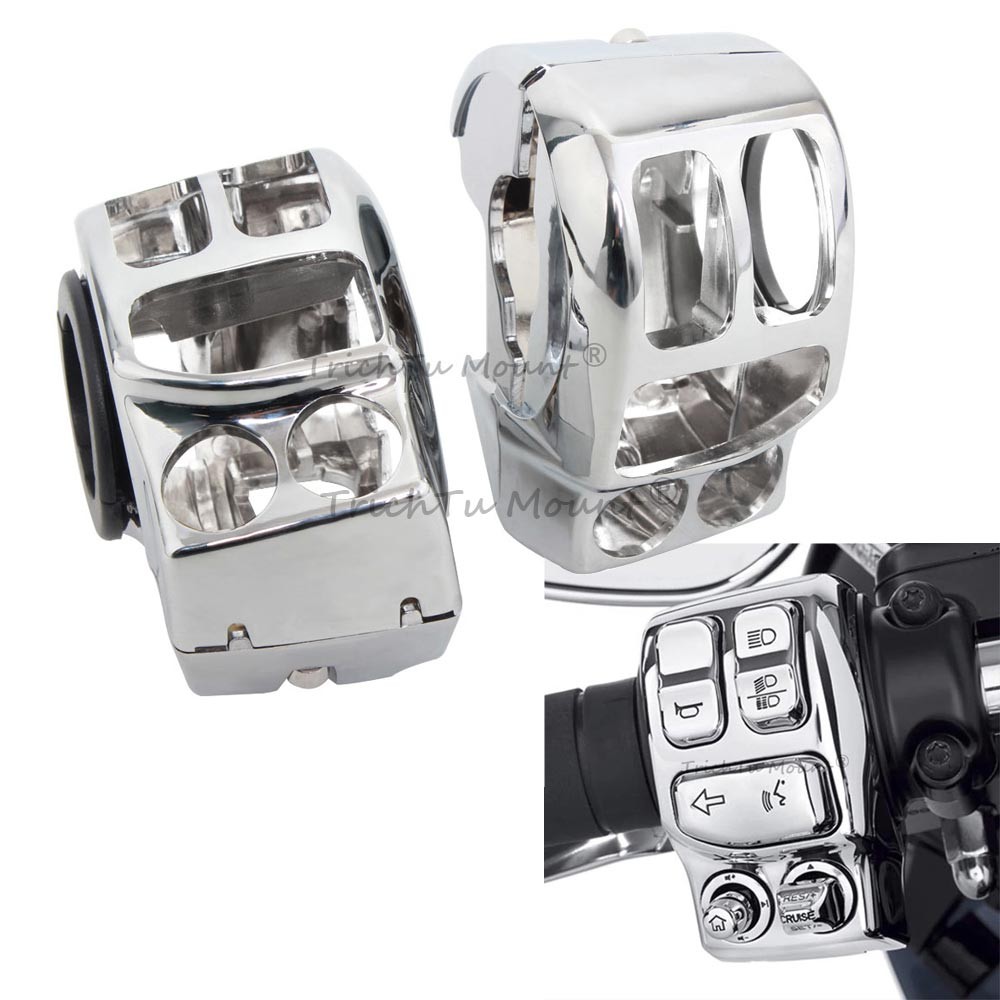 2Pcs Chrome Hand Control Switch Housing Covers For Harley Road King Street Glide