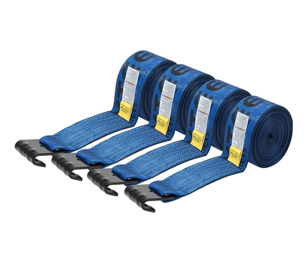 (4 Pack) 4" x 30' Winch Strap with Flat Hook - Blue