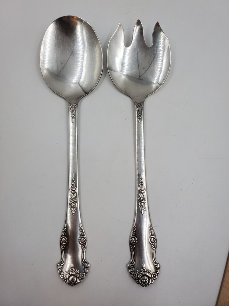 VTG King Edward Silverplate Holiday 1951 Pattern Fork & Spoon Salad Serving Set