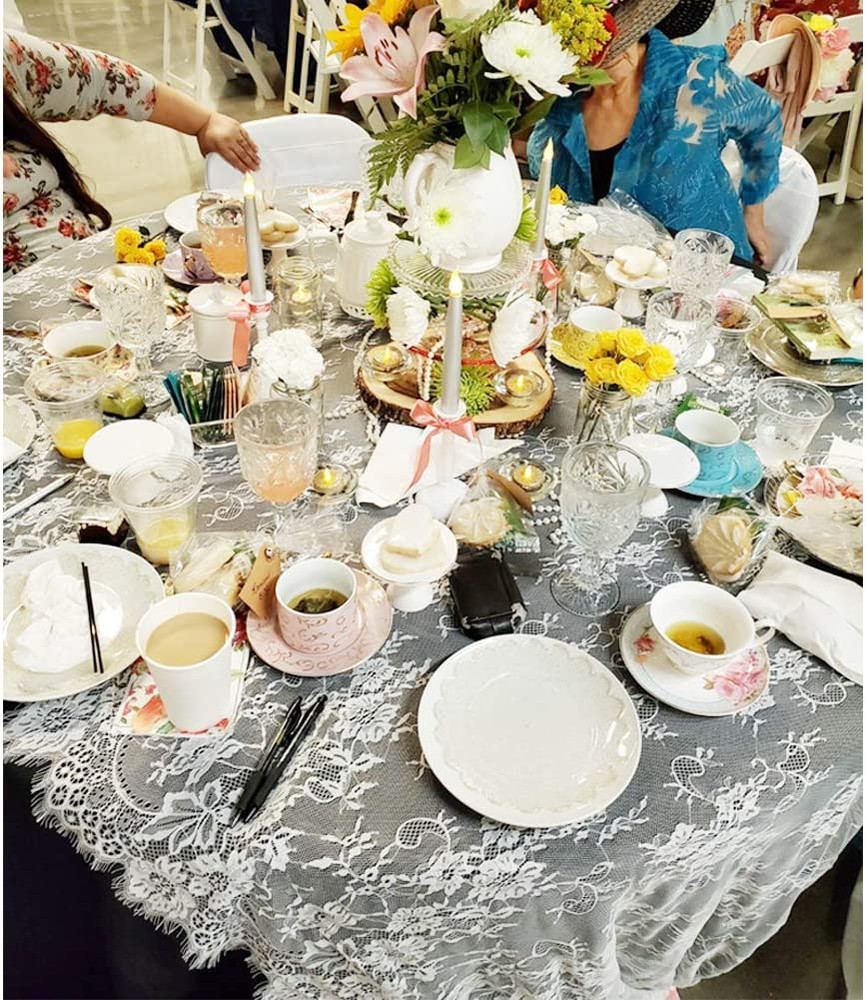White Lace Tablecloth 60 × 120 Inch for Rustic Boho Wedding