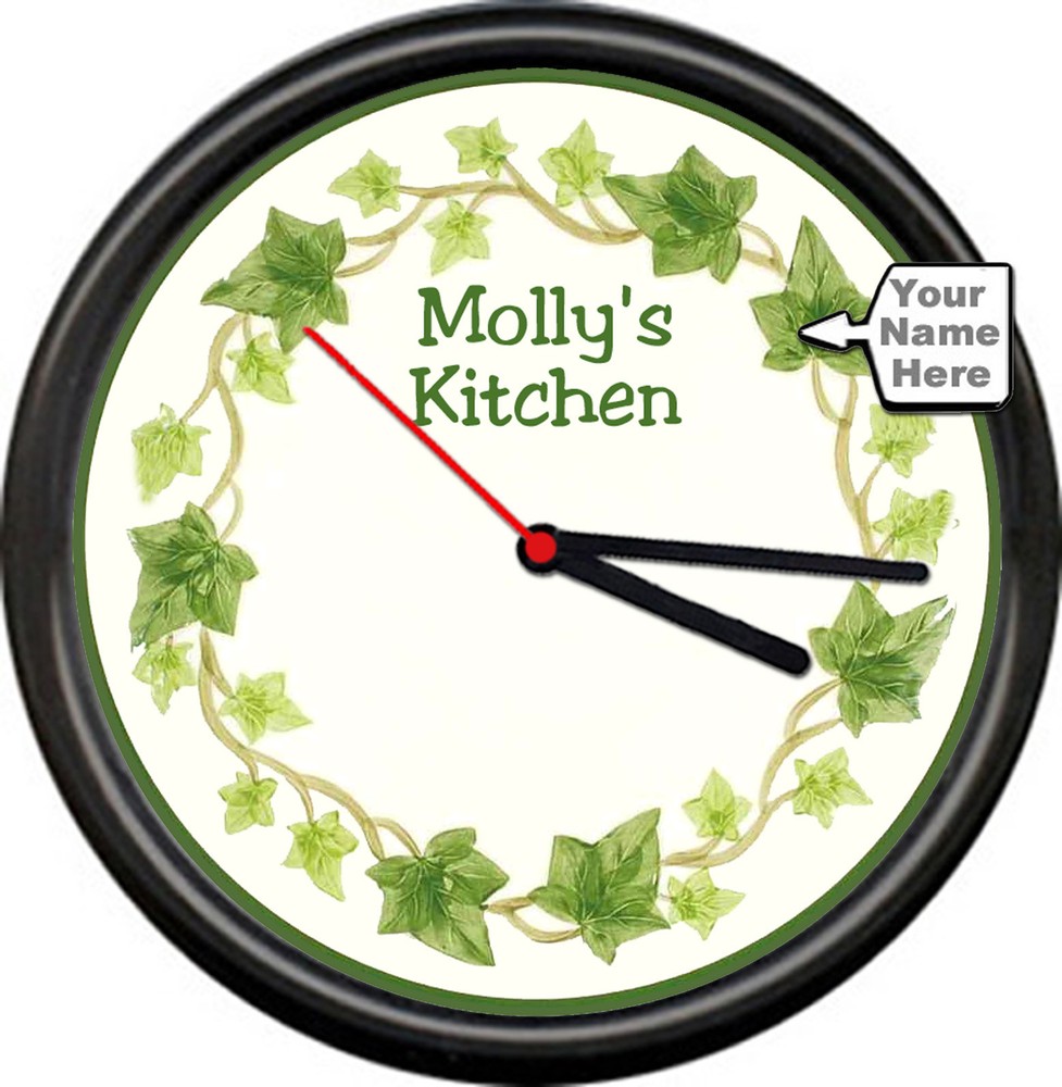 Kitchen Ivy Pattern Personalized Name Plate Dinner Ware Gift Sign Wall Clock