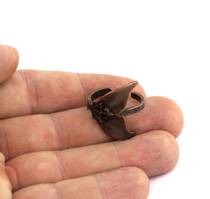 Whale Tail Ring Adjustable Antique Copper Plated Brass 4018