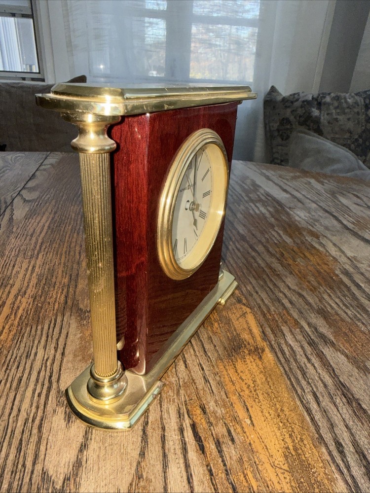 Howard Miller Mahogany Brass Rectangular Table Clock tested