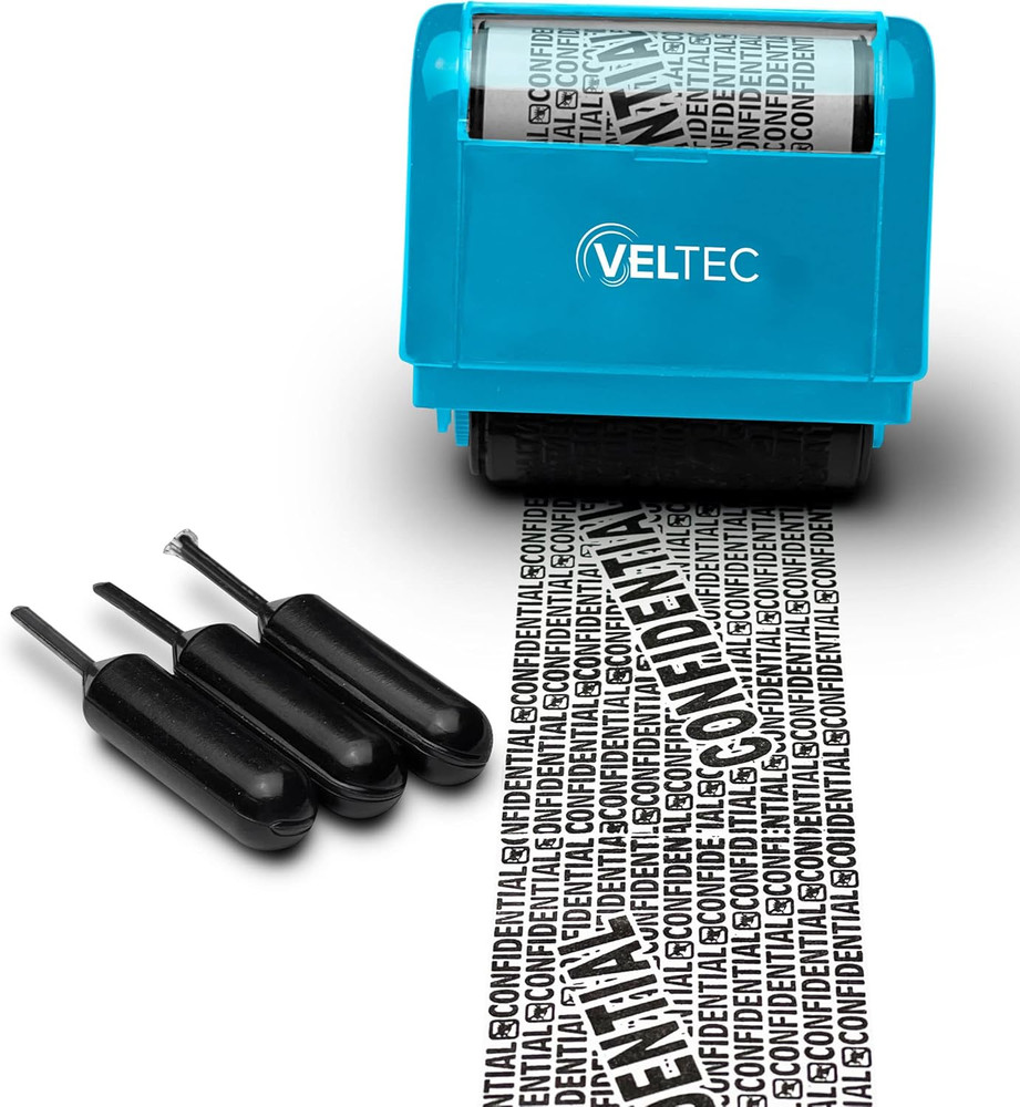 Veltec ID Protector Ink Roller - Identity Theft Protection Roller Stamp Set (Blu