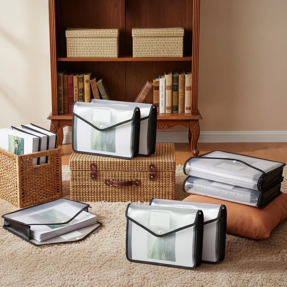 7 PCS Plastic Expanding File Folder Black Transparent Envelopes with Snap Clo...