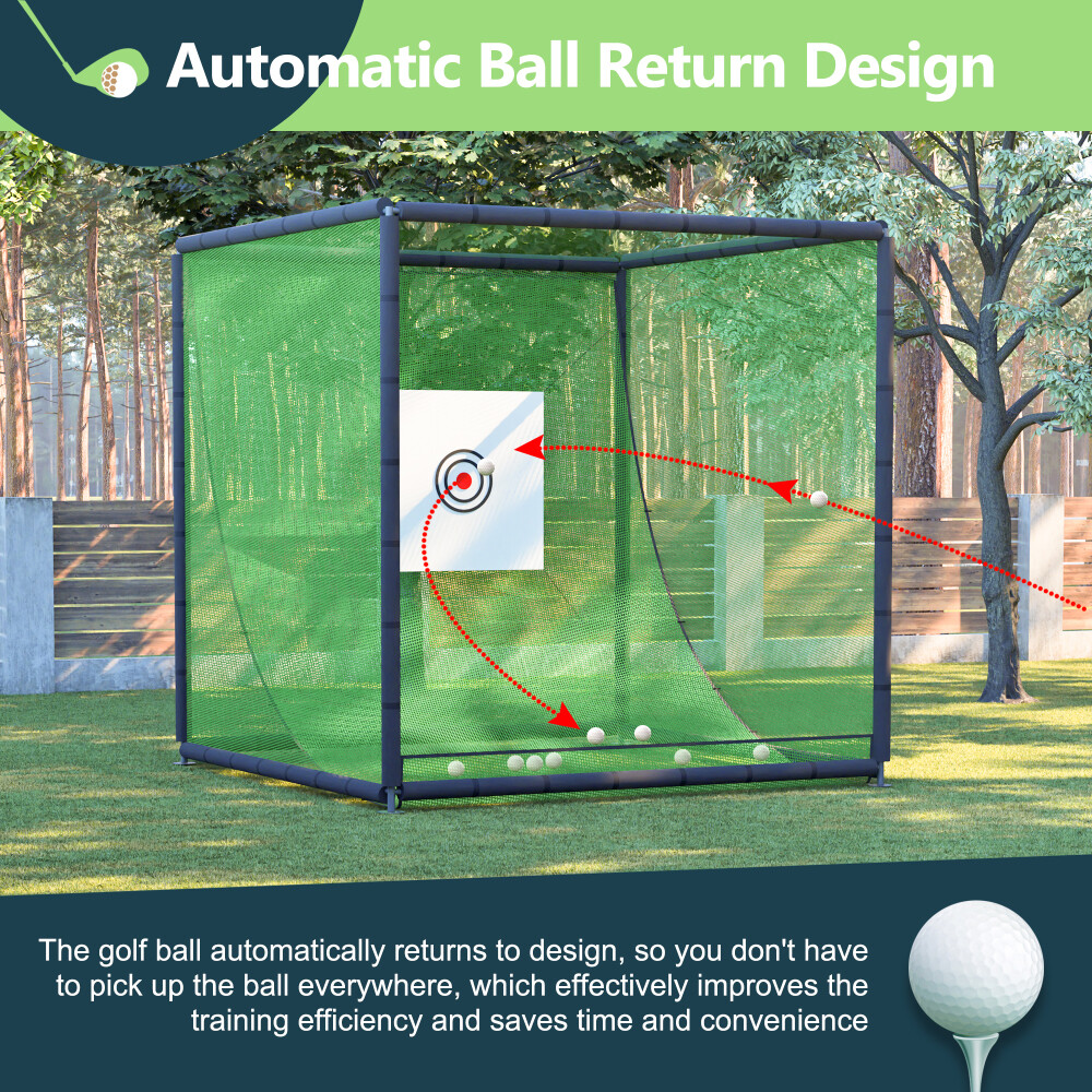 10FTX10FT Golf Practice Net Cage Metal Frame Hitting Net Kit Training Simulators