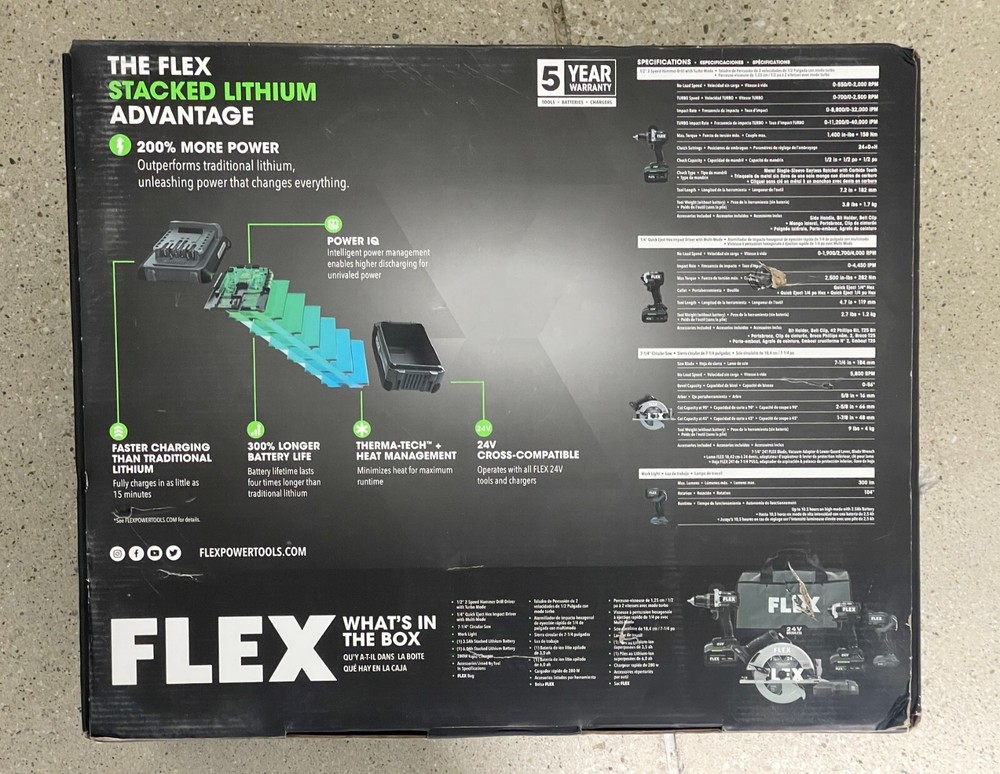 Flex FXM403-2G 4-Tool 24V Tool Combo Kit with 2 Stacked Lithium Batteries