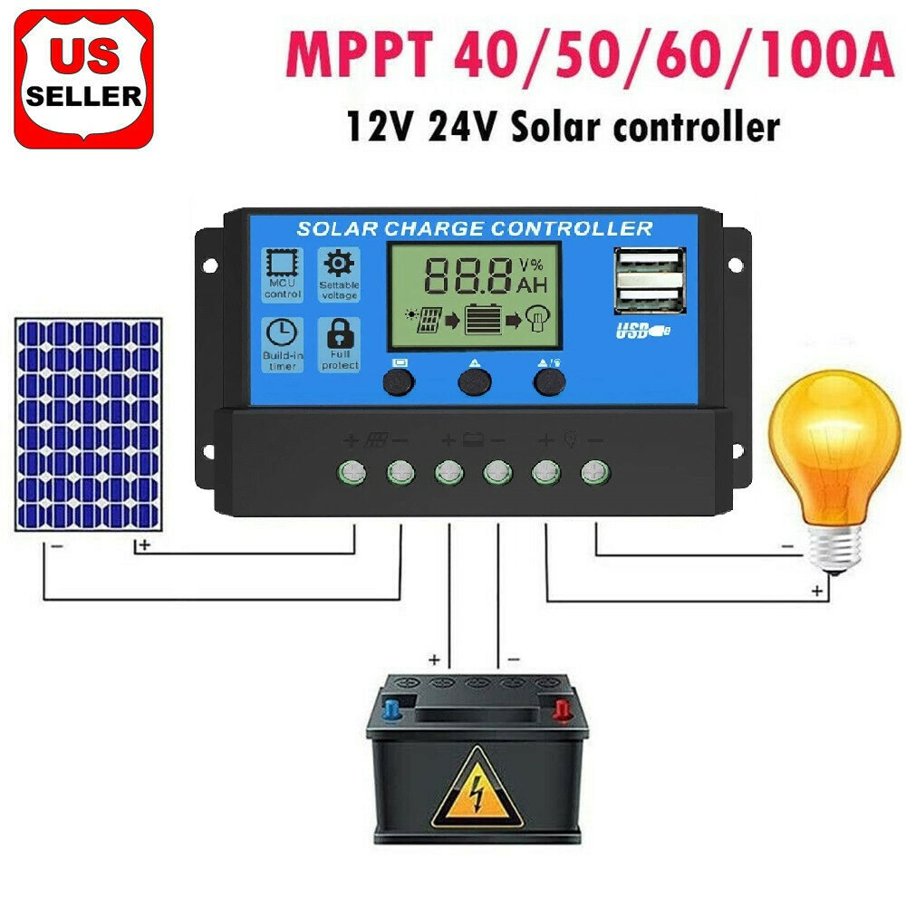 MPPT Solar Panel Regulator Charge Controller Auto Focus Tracking 30-100A 12V/24V