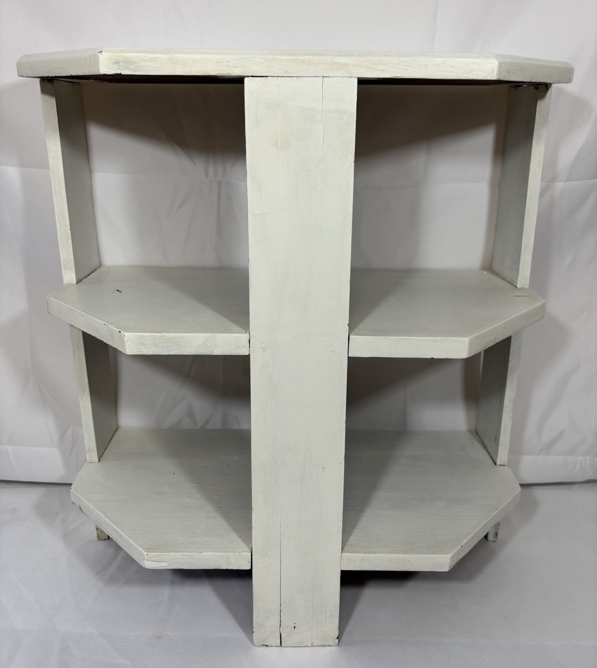 Antique Arts & Crafts Painted Wood 3 Tier Half Round Table Shelf Plant Stand